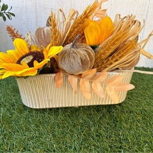 Sunflower and Pumpkin Centerpiece with ivory ceramic vase new